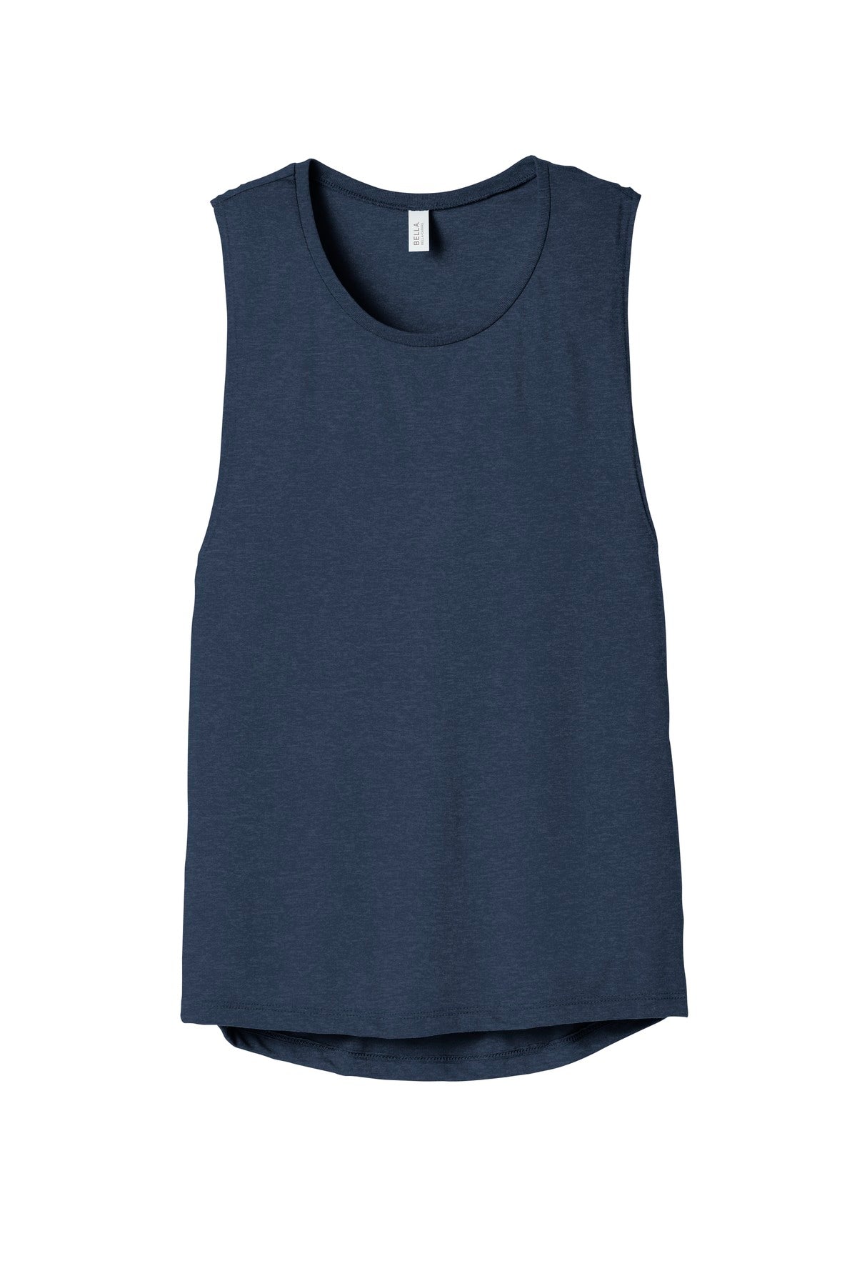 Front View of Ht Navy BELLA+CANVAS Women's Flowy Scoop Muscle Tank. BC8803