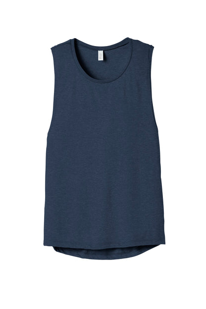 Front View of Ht Navy BELLA+CANVAS Women's Flowy Scoop Muscle Tank. BC8803