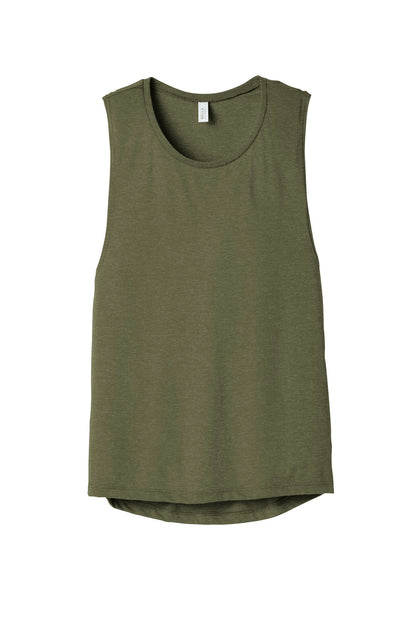 Front View of Ht Olive BELLA+CANVAS Women's Flowy Scoop Muscle Tank. BC8803