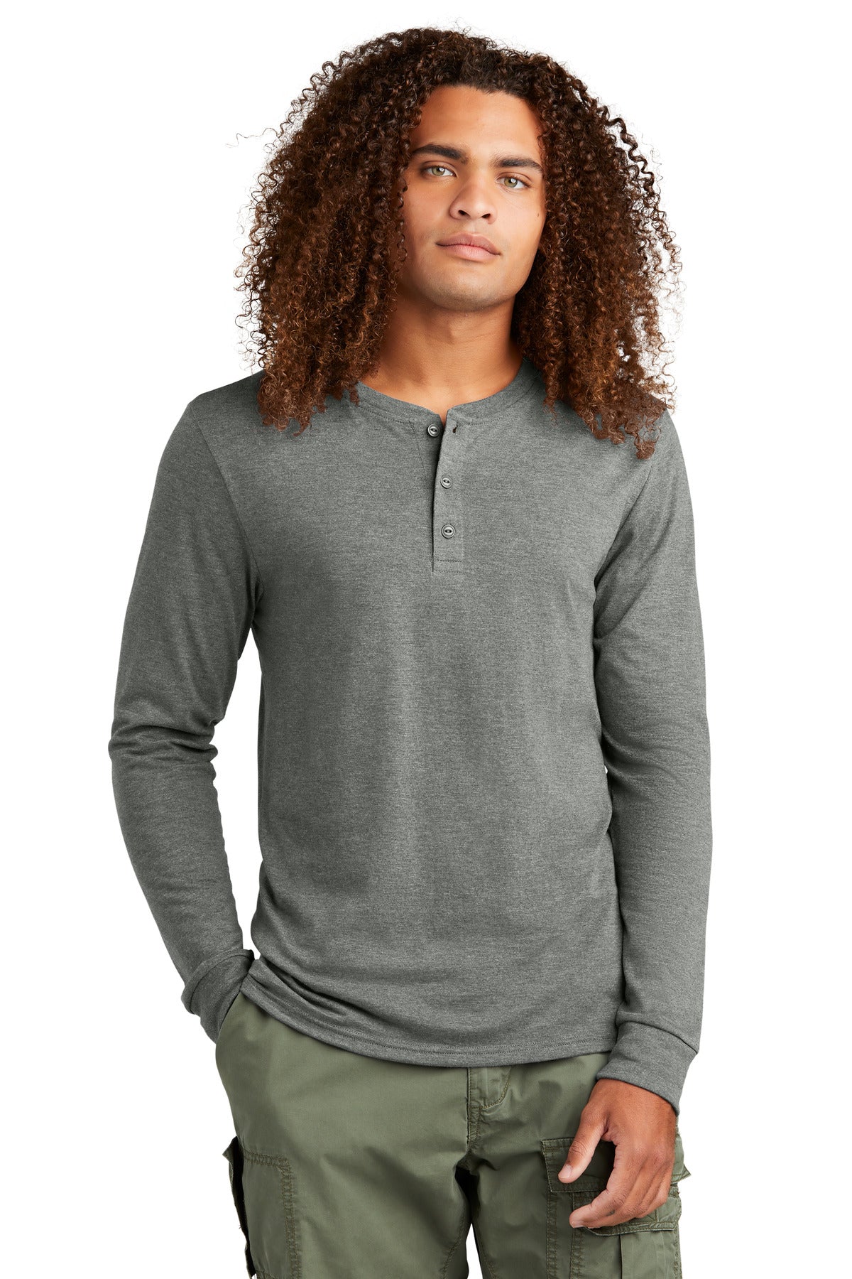 Front View of HtdChar District Perfect Tri Long Sleeve Henley DT145