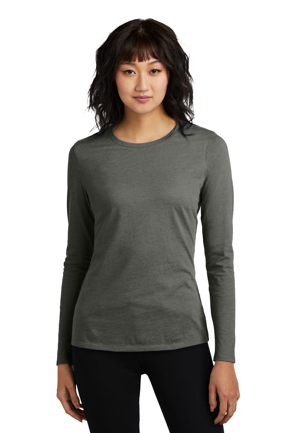 Front View of HtdChar District Women's Perfect Blend CVC Long Sleeve Tee DT110