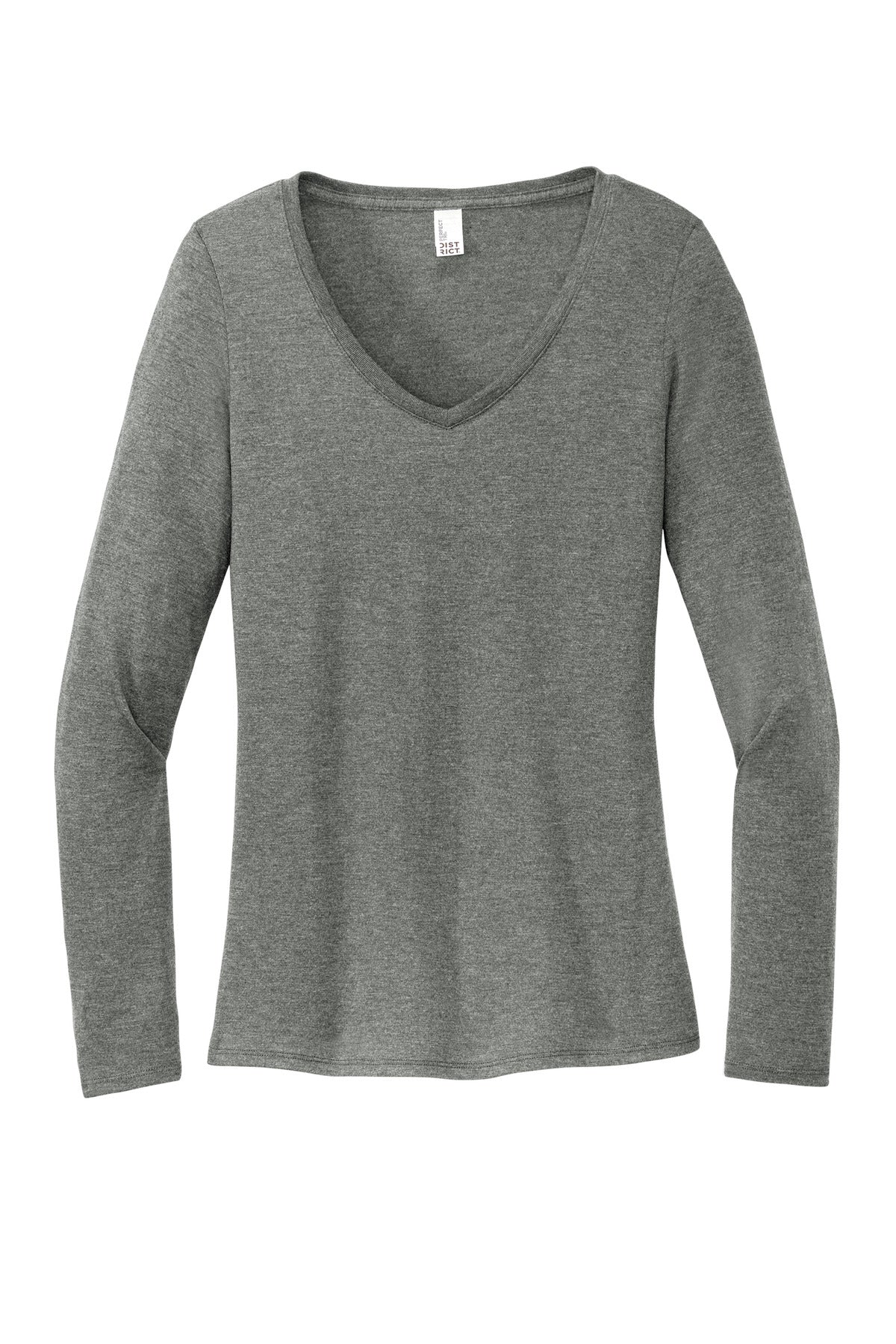 Front View of HtdChar District Women's Perfect Tri Long Sleeve V-Neck Tee DT135
