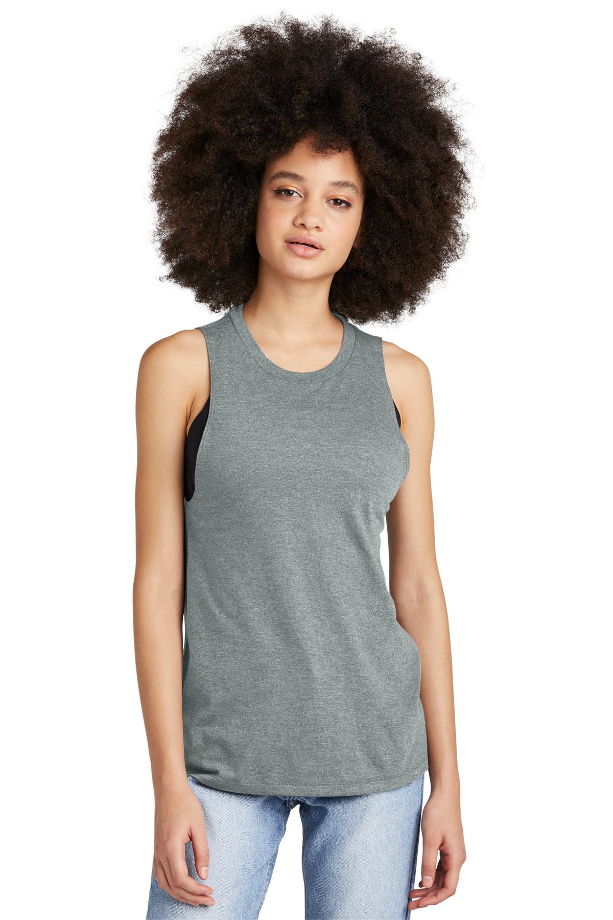 Front View of HtdGrey District Women's Perfect Tri Muscle Tank DT153