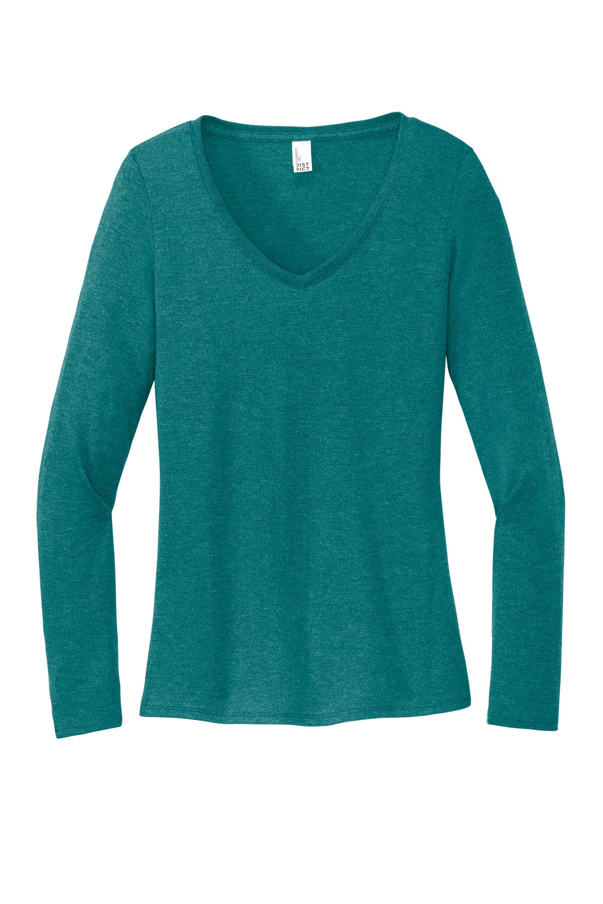 Front View of HtdTeal District Women's Perfect Tri Long Sleeve V-Neck Tee DT135