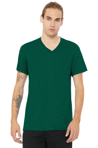 Front View of HtGrassGrn BELLA+CANVAS Unisex Heather CVC V-Neck Tee BC3005CVC