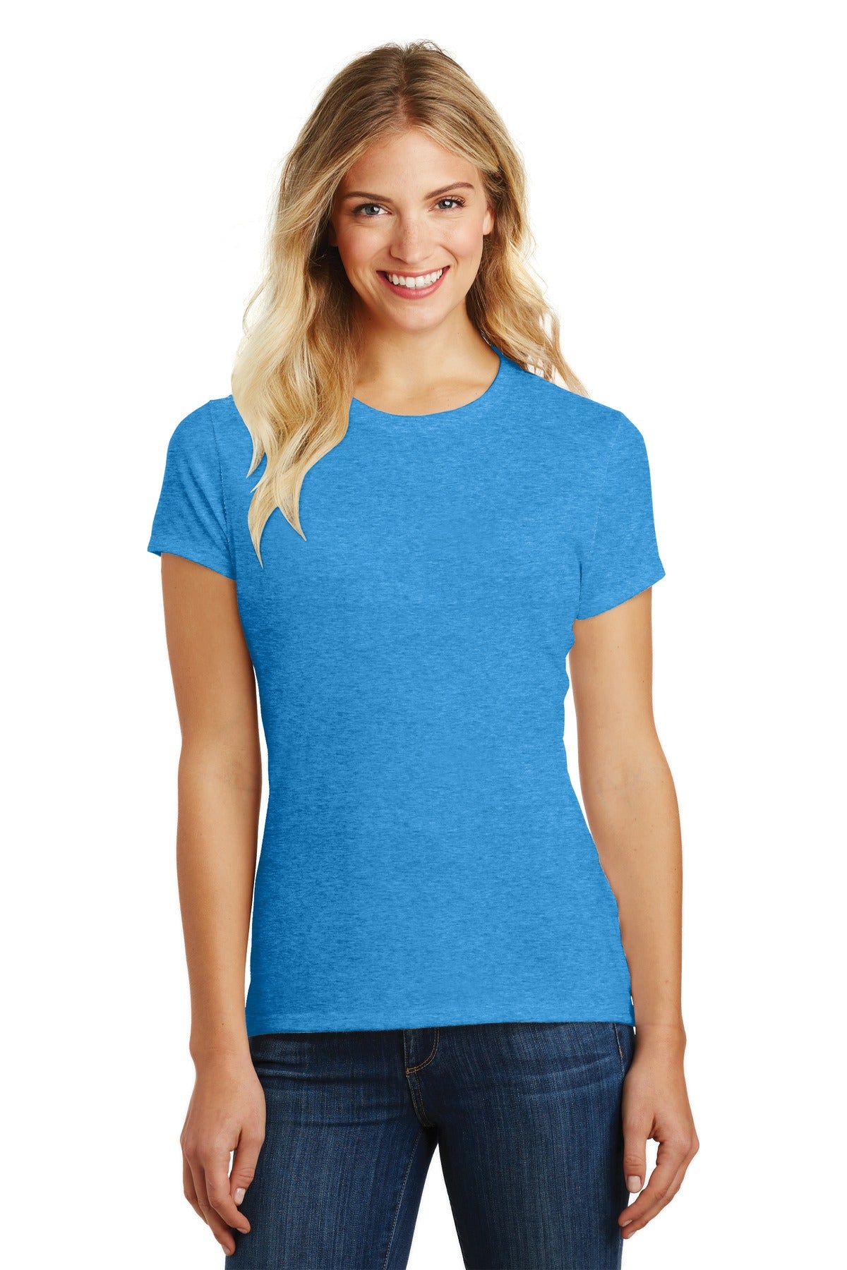 Front View of Hthr Brt Turqu District Women's Perfect Blend CVC Tee. DM108L