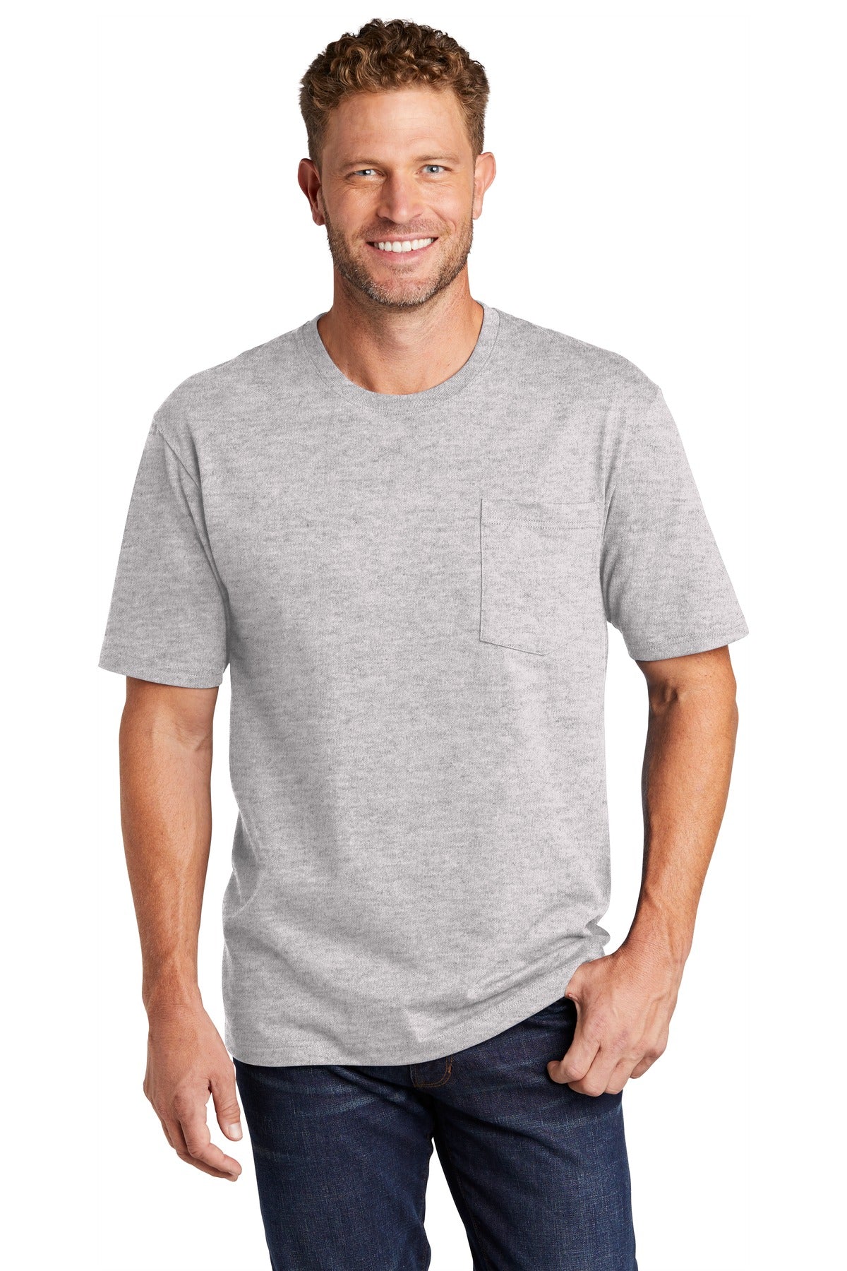 Front View of Hthr Grey CornerStone Workwear Pocket Tee CS430