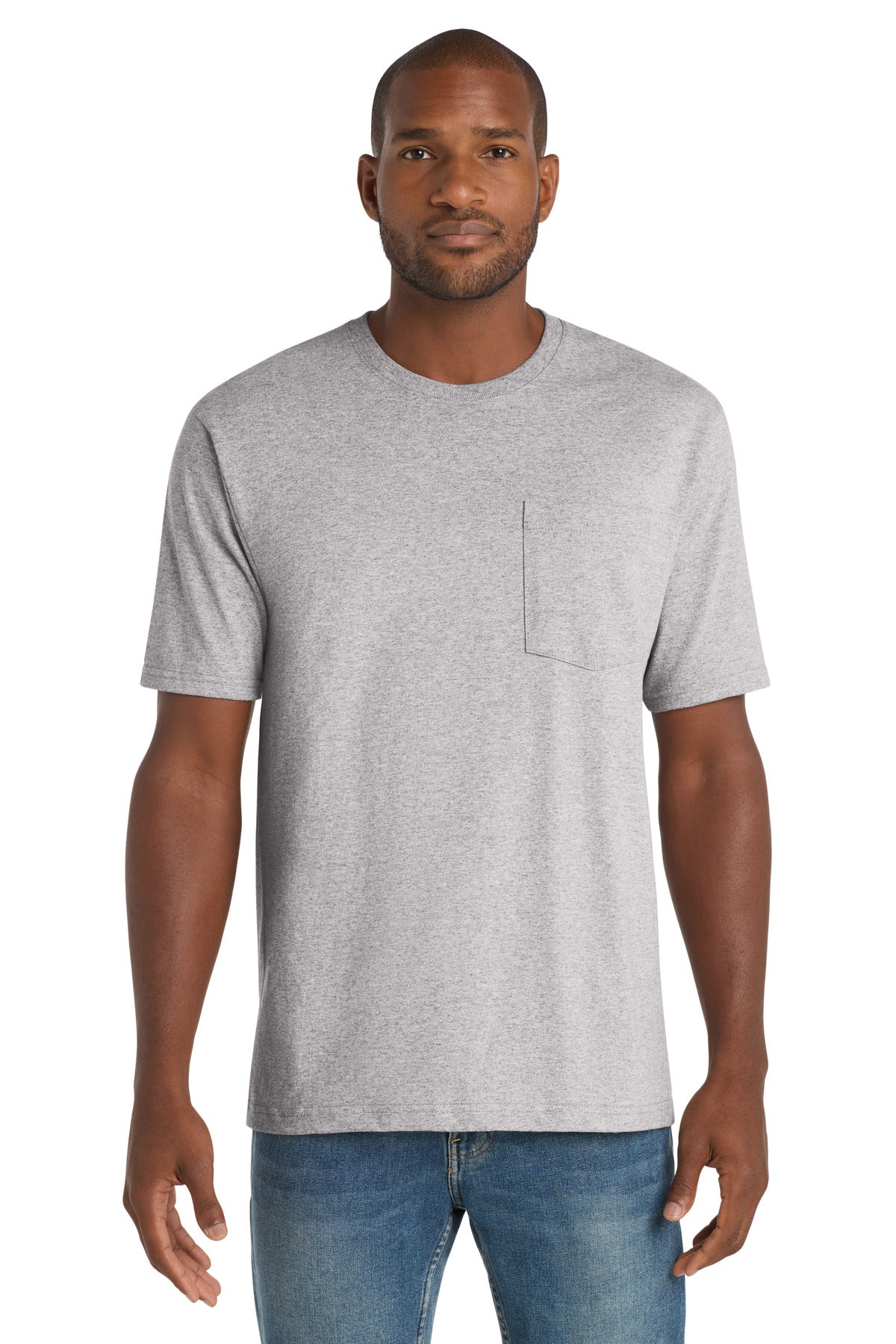 Front View of Hthr Grey CornerStone Workwear Pocket Tee CS430