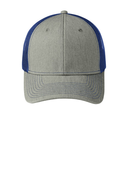 Front View of Hthr Gry/Pa Bl Port Authority Snapback Trucker Cap. C112