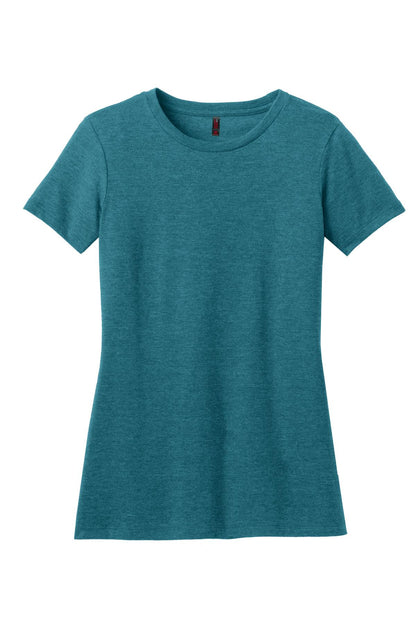 Front View of Hthr Teal District Women's Perfect Blend CVC Tee. DM108L