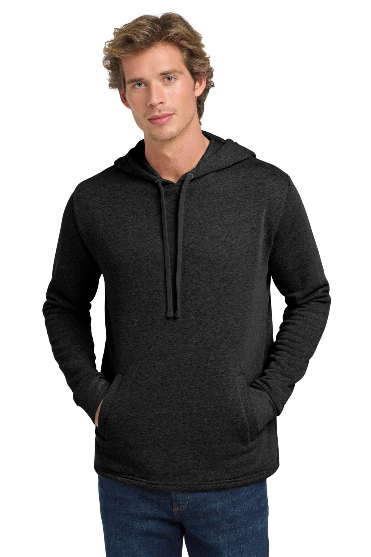 Front View of HthrBlack Next Level Apparel Adult Malibu Pullover Hoodie. NL9300