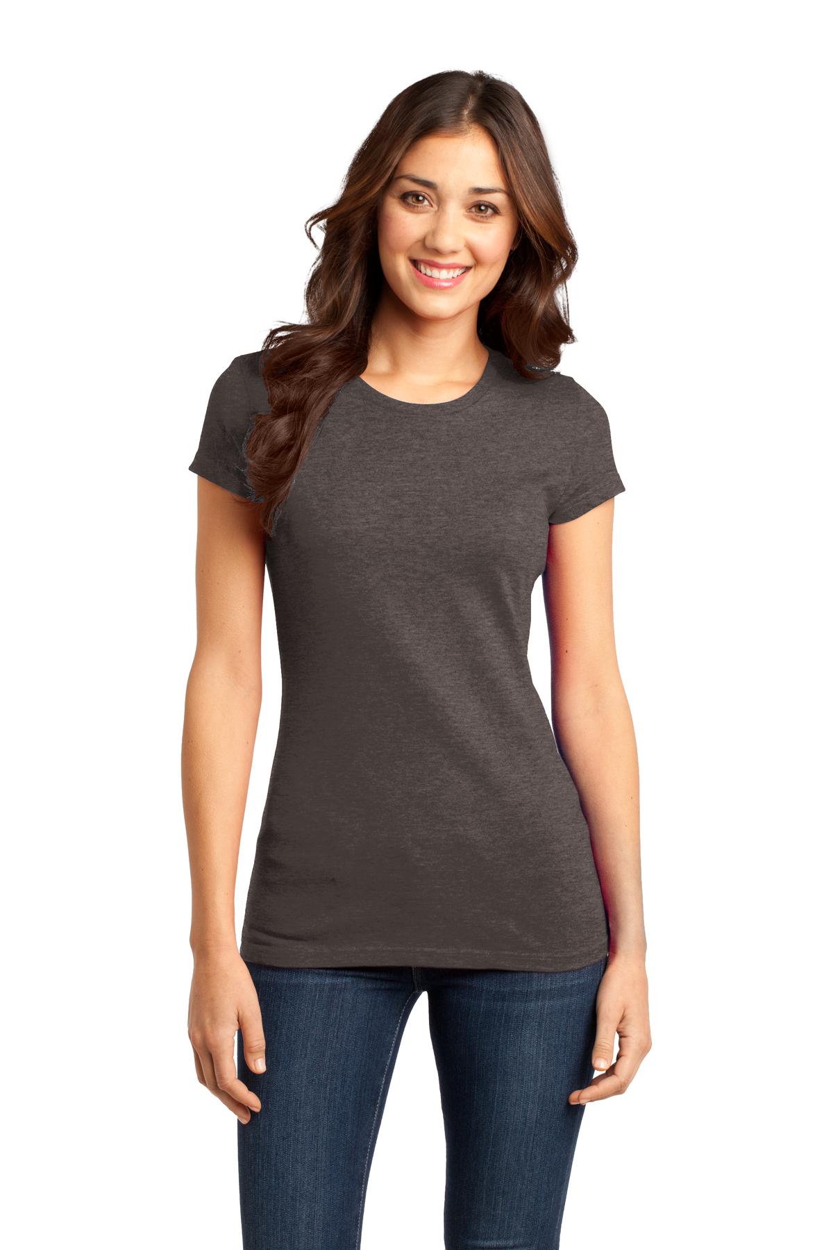 Front View of Hthrd Brown District Women's Fitted Very Important Tee . DT6001
