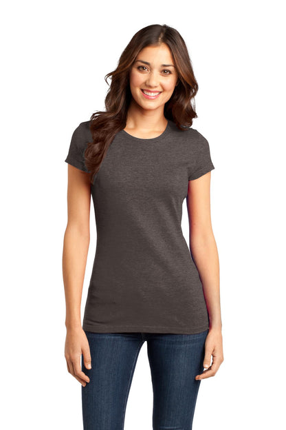 Front View of Hthrd Brown District Women's Fitted Very Important Tee . DT6001