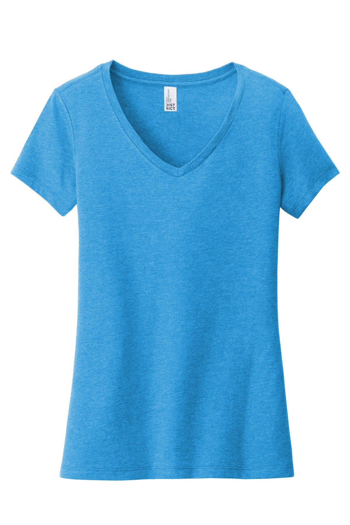 Front View of Hthrd Brt Turq District Women's Very Important Tee V-Neck. DT6503