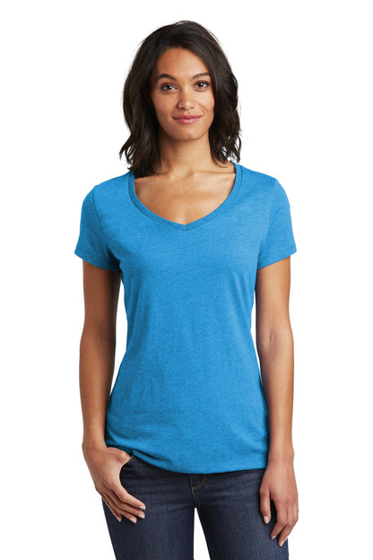 Front View of Hthrd Brt Turq District Women's Very Important Tee V-Neck. DT6503