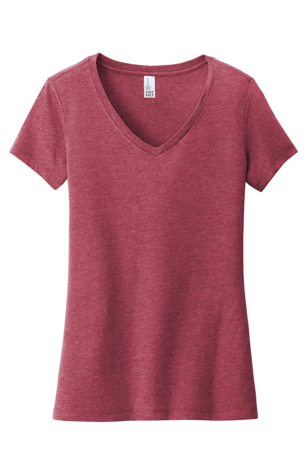 Front View of Hthrd Cardinal District Women's Very Important Tee V-Neck. DT6503