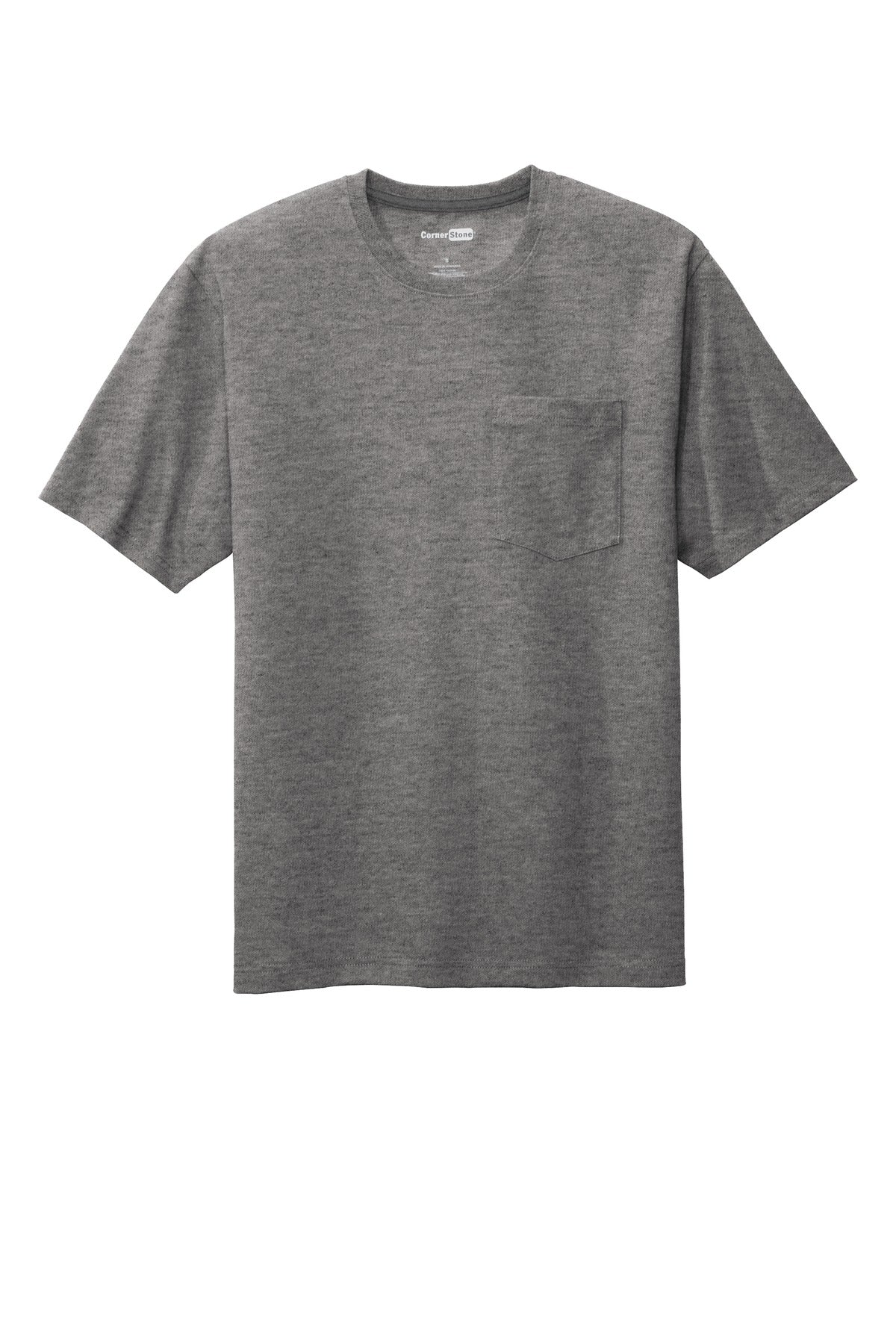 Front View of Hthrd Charcoal CornerStone Workwear Pocket Tee CS430