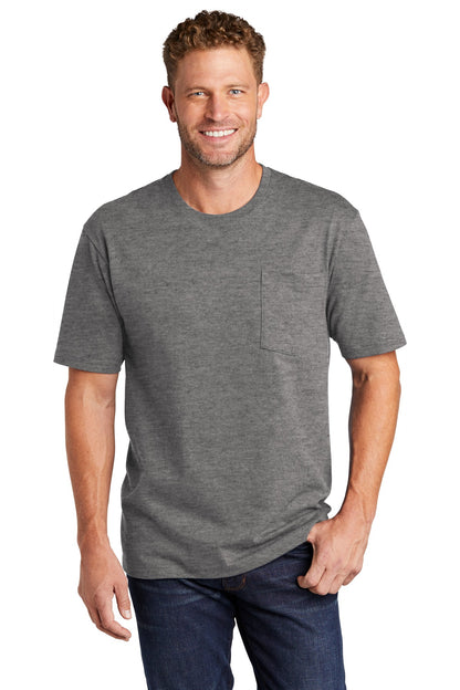 Front View of Hthrd Charcoal CornerStone Workwear Pocket Tee CS430