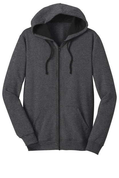 Front View of Hthrd Charcoal District The Concert Fleece Full-Zip Hoodie. DT800