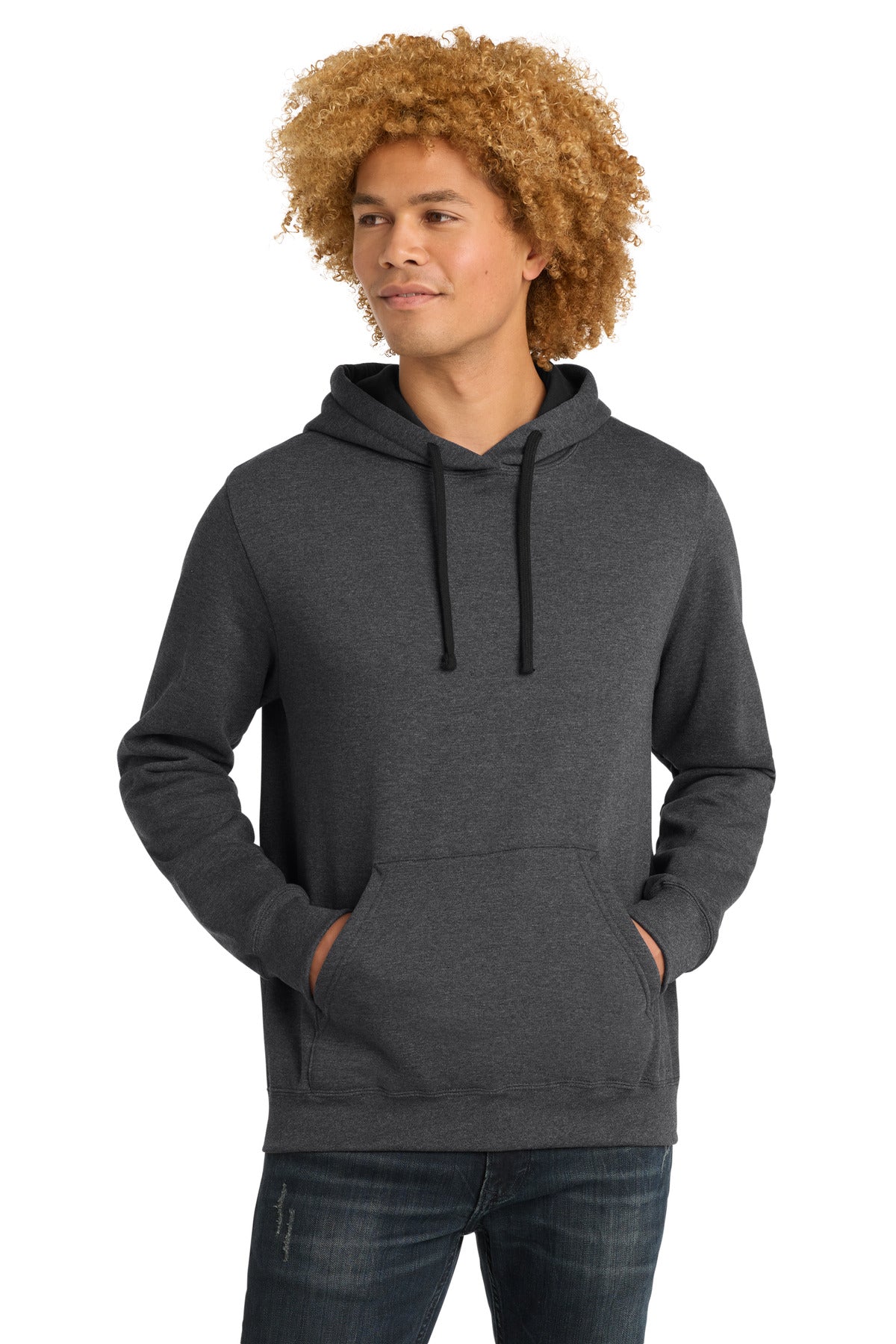 Front View of Hthrd Charcoal District The Concert Fleece Hoodie. DT810
