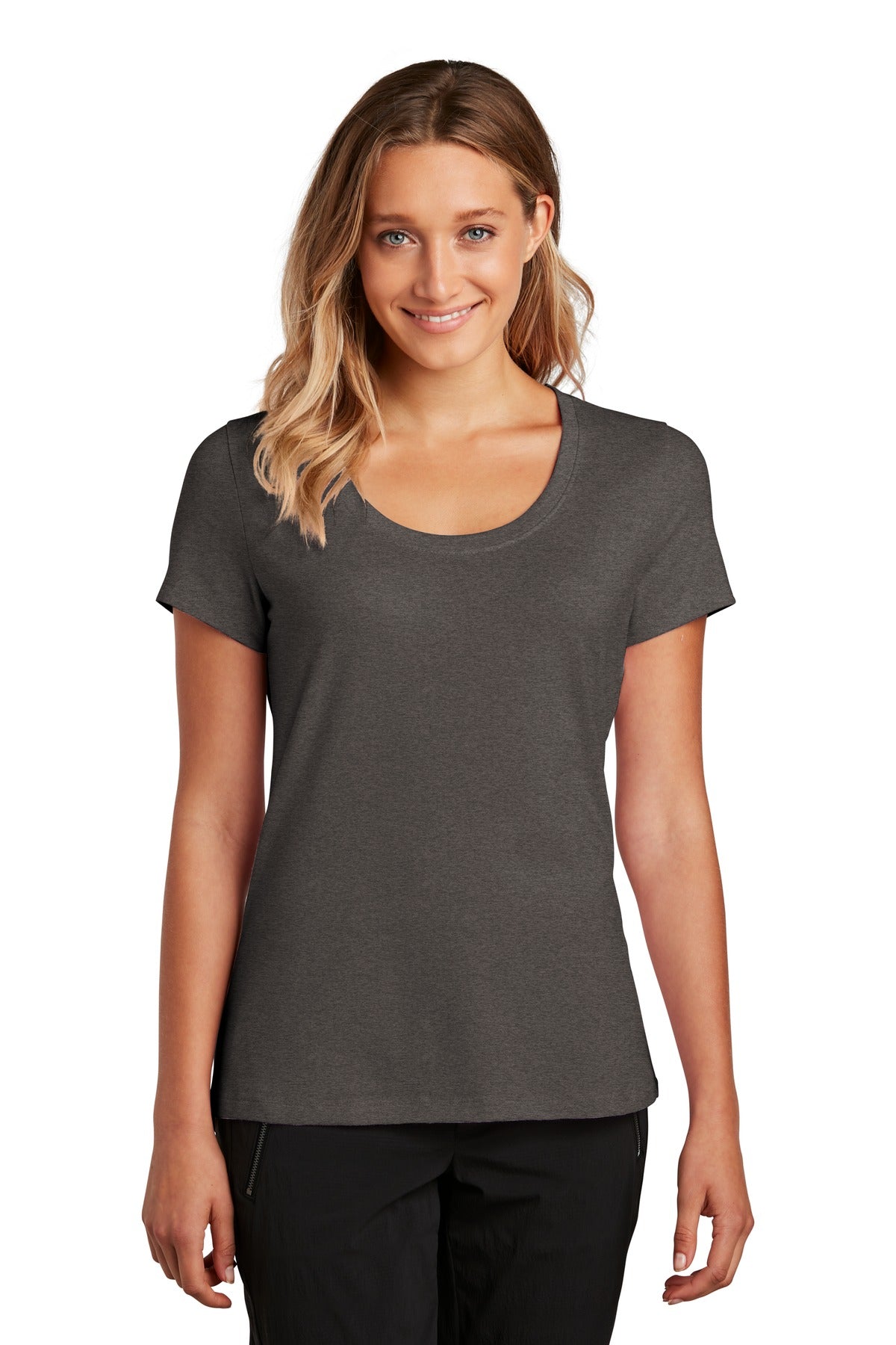Front View of Hthrd Charcoal District Women's Flex Scoop Neck Tee DT7501