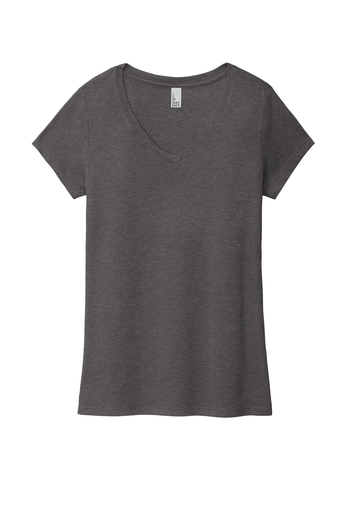 Front View of Hthrd Charcoal District Women's Perfect Tri V-Neck Tee. DM1350L
