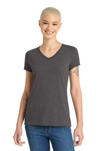 Front View of Hthrd Charcoal District Women's Perfect Tri V-Neck Tee. DM1350L