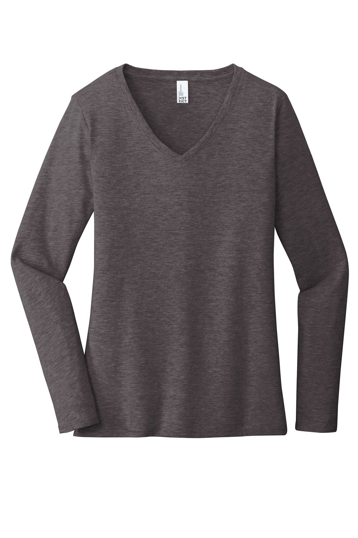 Front View of Hthrd Charcoal District Women's Very Important Tee Long Sleeve V-Neck. DT6201