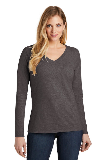 Front View of Hthrd Charcoal District Women's Very Important Tee Long Sleeve V-Neck. DT6201