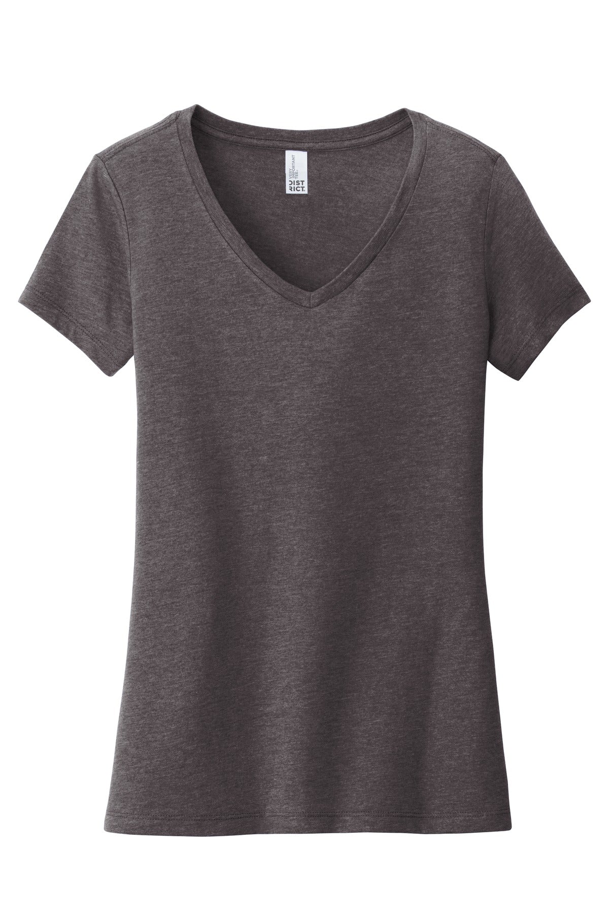 Front View of Hthrd Charcoal District Women's Very Important Tee V-Neck. DT6503