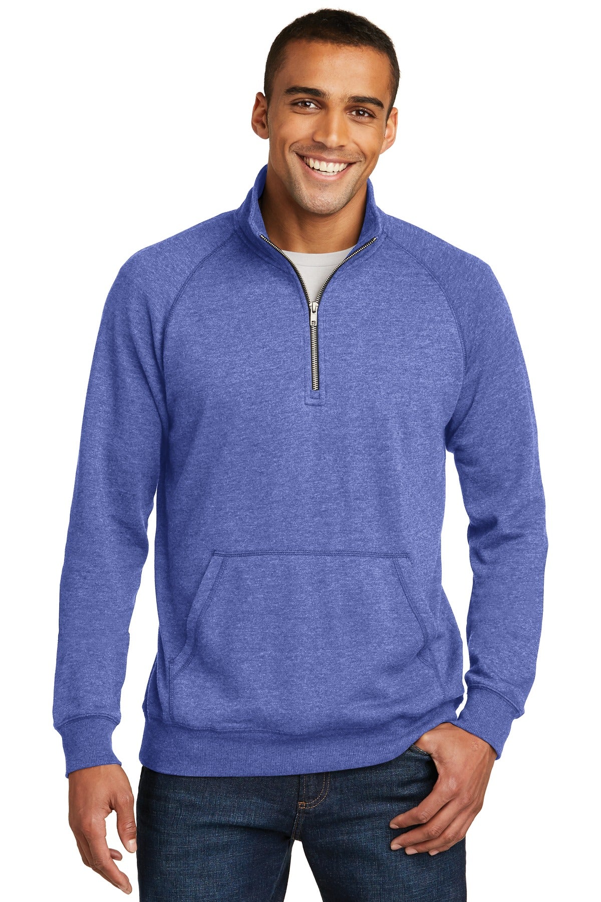Front View of Hthrd Deep Roy District Lightweight Fleece 1/4-Zip. DM392