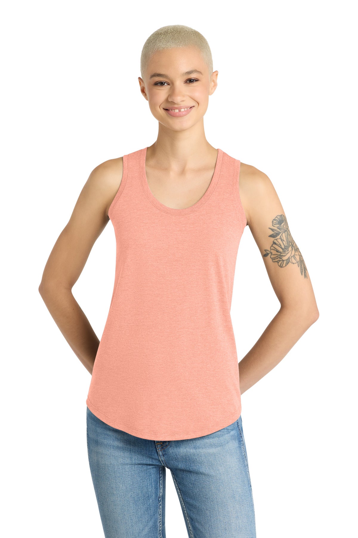 Front View of Hthrd Dsty Pch District Women's Perfect Tri Racerback Tank. DM138L