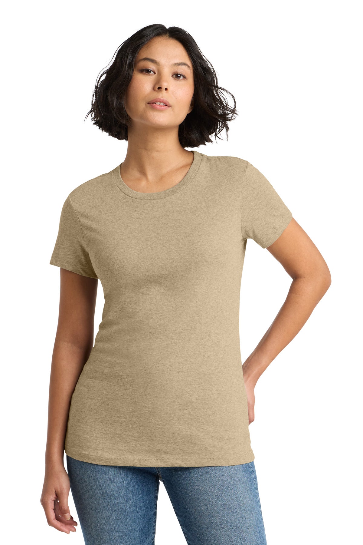 Front View of Hthrd Latte District Women's Perfect Weight Tee. DM104L