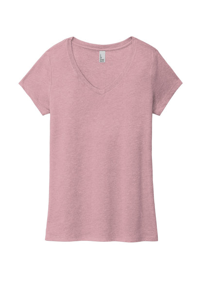 Front View of Hthrd Lavender District Women's Perfect Tri V-Neck Tee. DM1350L