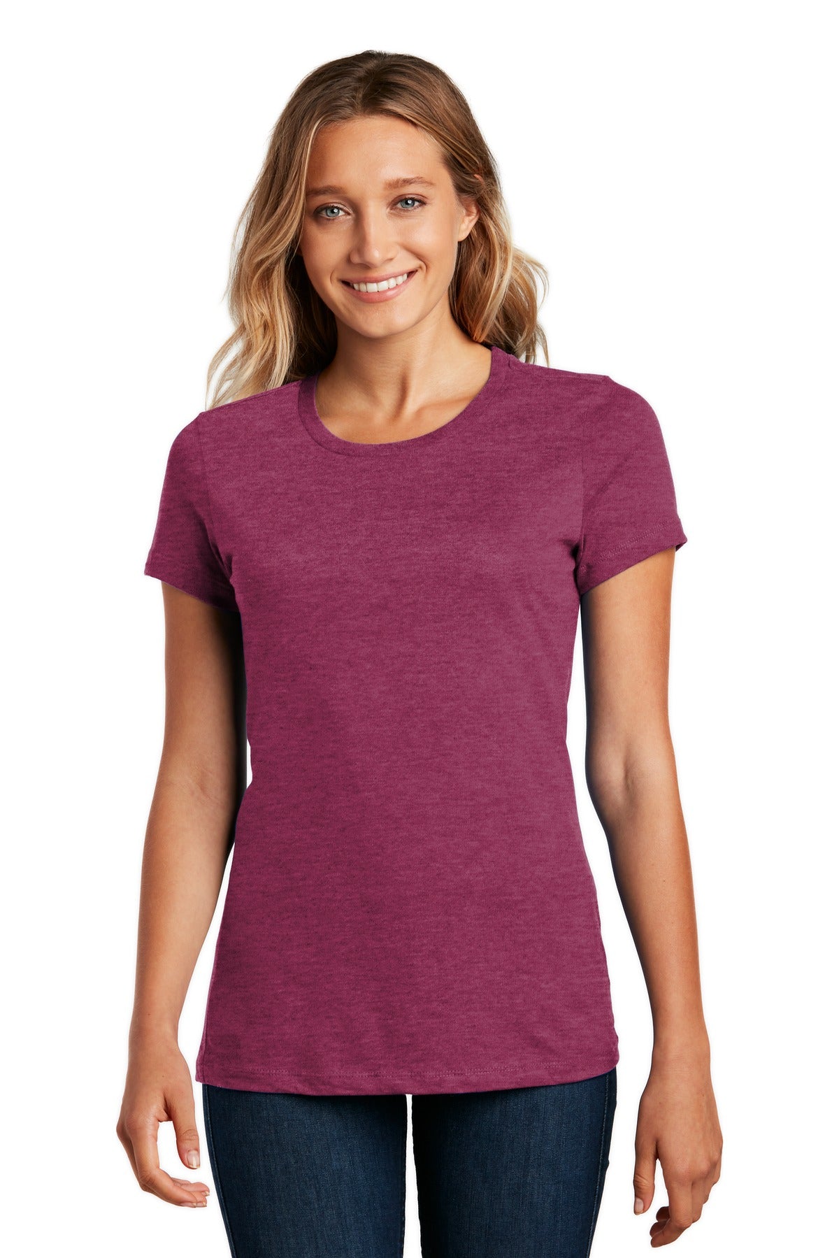 Front View of Hthrd Loganbry District Women's Perfect Weight Tee. DM104L