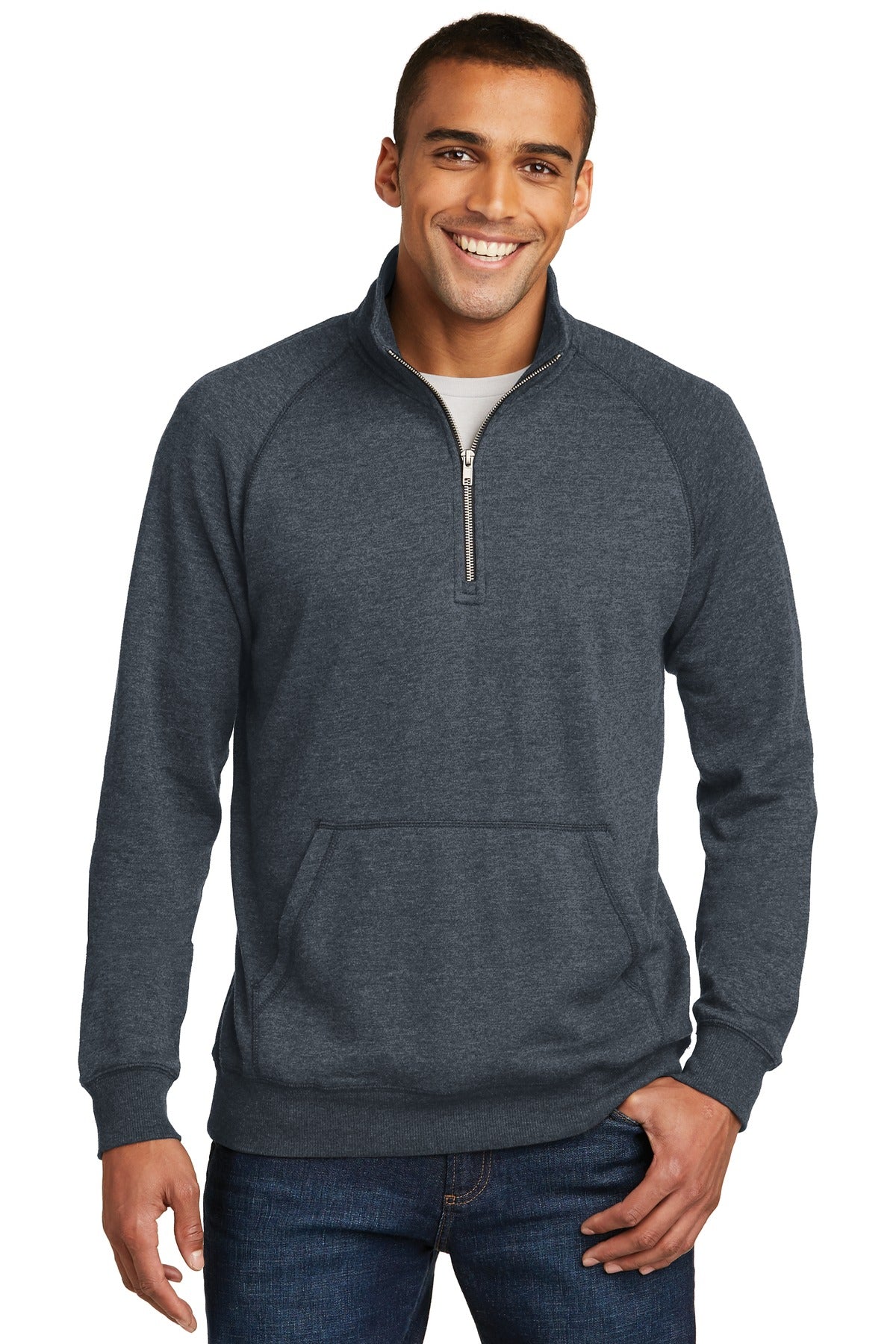 Front View of Hthrd Navy District Lightweight Fleece 1/4-Zip. DM392