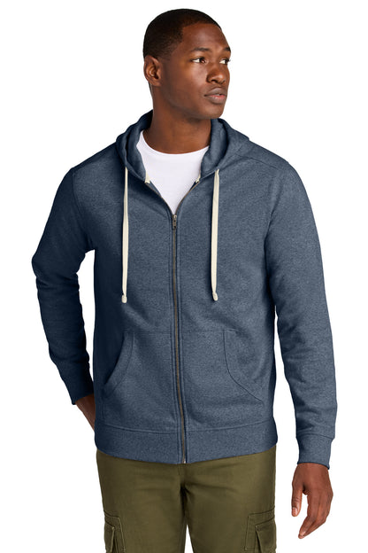 Front View of Hthrd Navy District Re-Fleece Full-Zip Hoodie DT8102