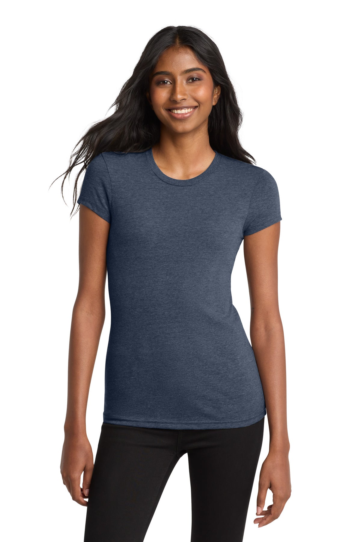 Front View of Hthrd Navy District Women's Fitted Very Important Tee . DT6001