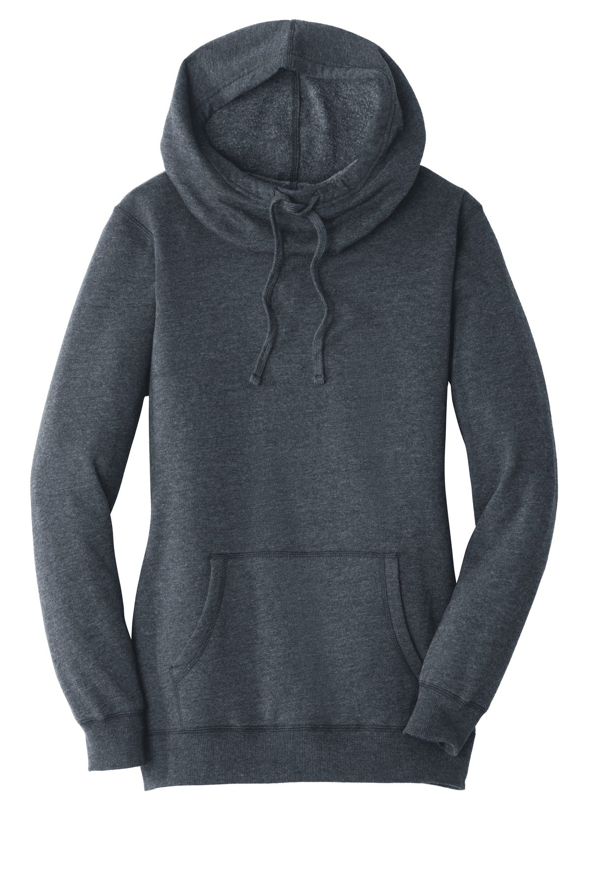 Front View of Hthrd Navy District Women's Lightweight Fleece Hoodie. DM493