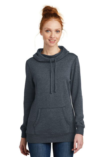 Front View of Hthrd Navy District Women's Lightweight Fleece Hoodie. DM493