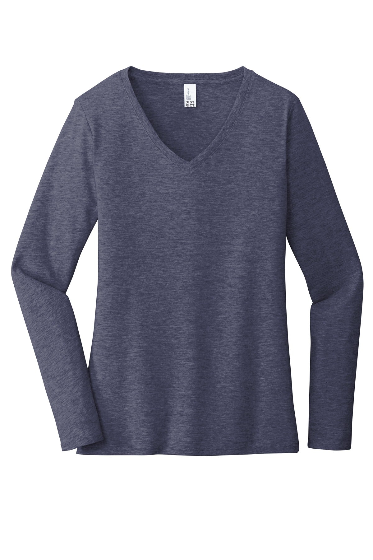 Front View of Hthrd Navy District Women's Very Important Tee Long Sleeve V-Neck. DT6201