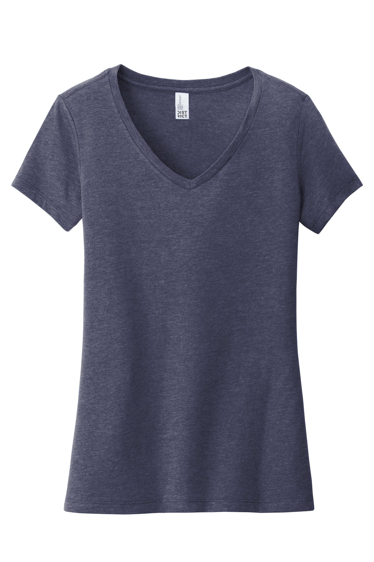 Front View of Hthrd Navy District Women's Very Important Tee V-Neck. DT6503