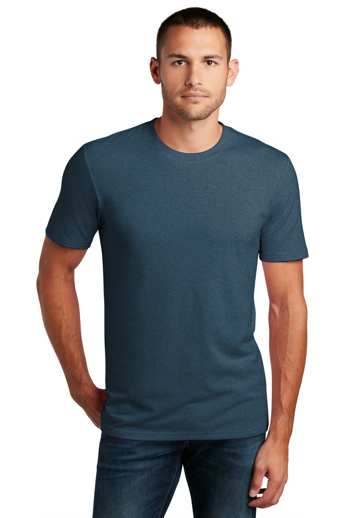 Front View of Hthrd Neptn Bl District Flex Tee DT7500