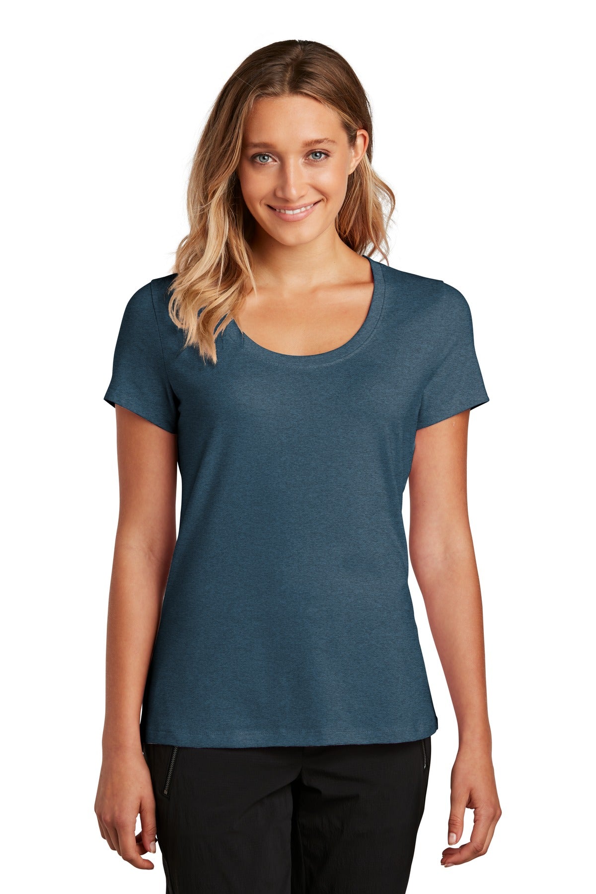 Front View of Hthrd Neptn Bl District Women's Flex Scoop Neck Tee DT7501