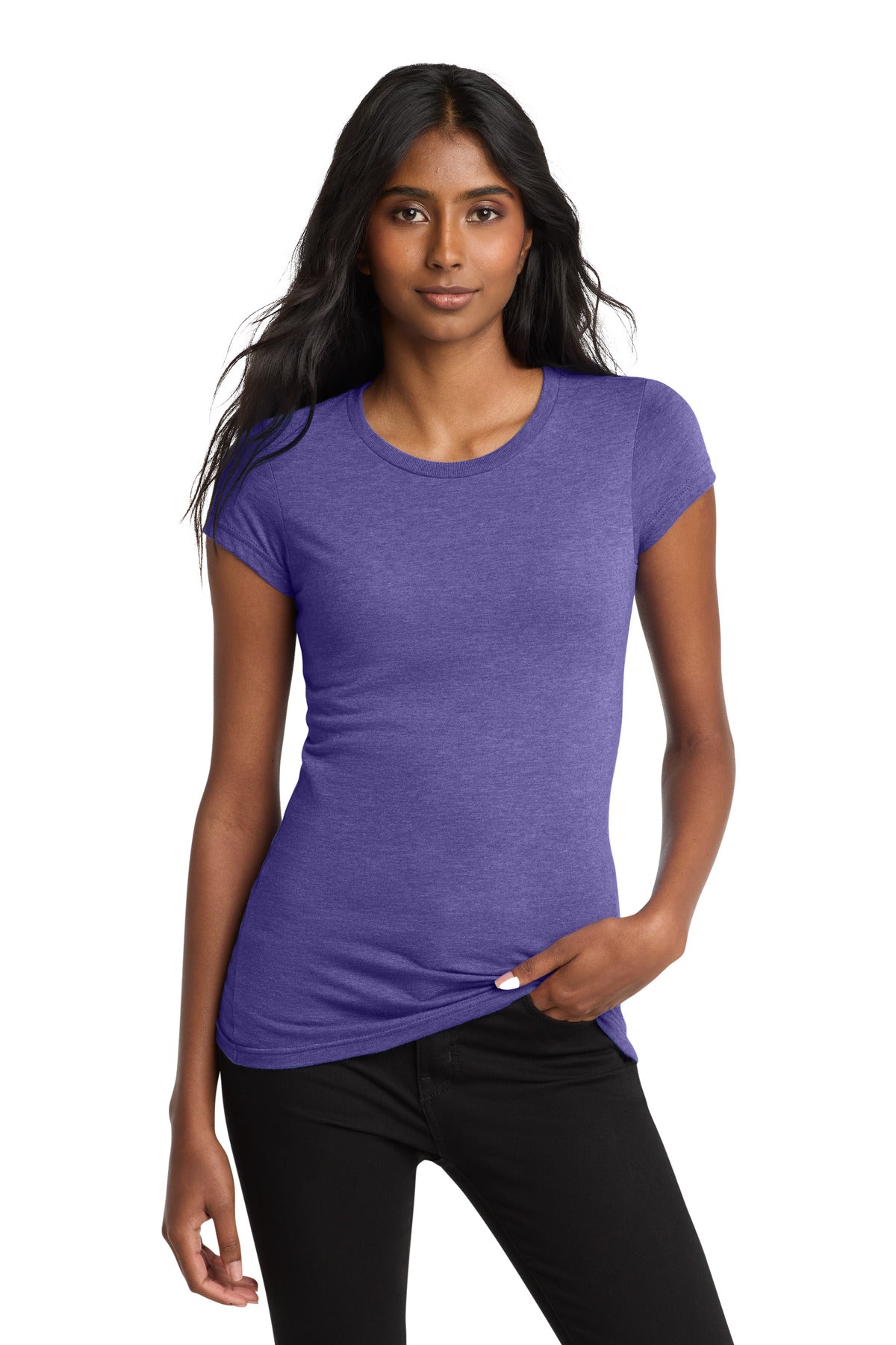 Front View of Hthrd Purple District Women's Fitted Very Important Tee . DT6001