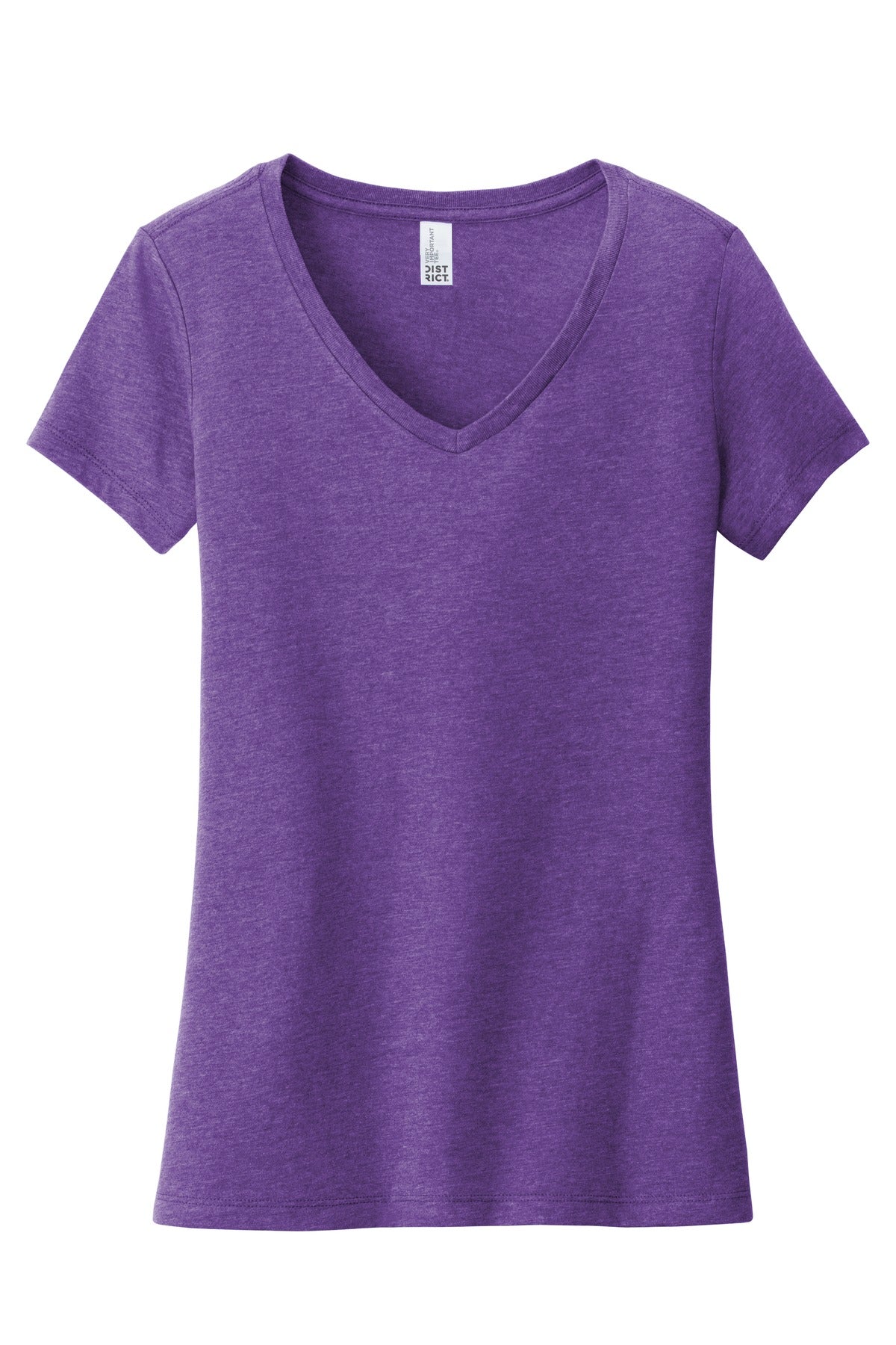 Front View of Hthrd Purple District Women's Very Important Tee V-Neck. DT6503