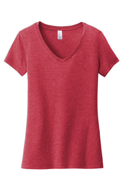 Front View of Hthrd Red District Women's Very Important Tee V-Neck. DT6503