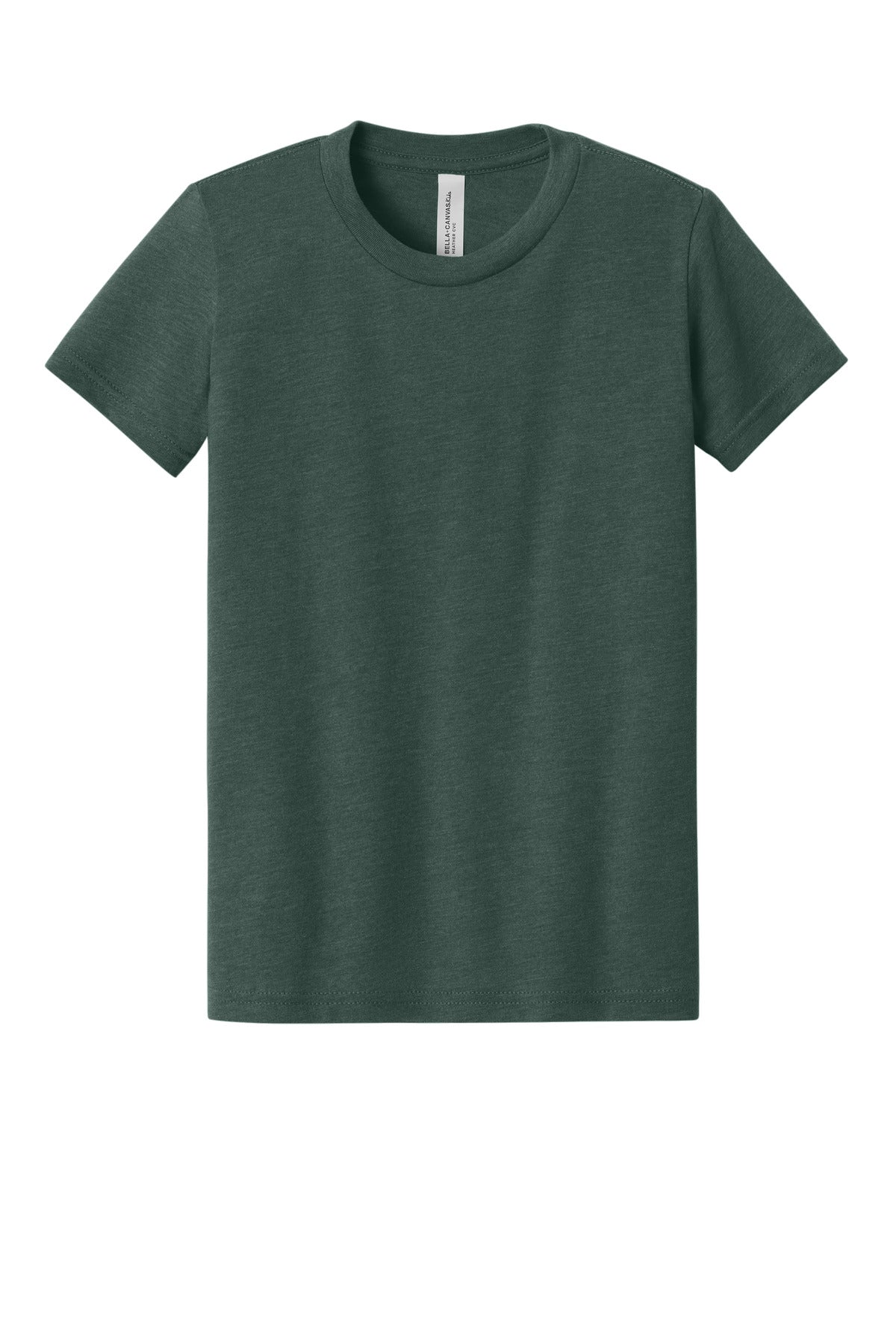 Front View of HthrForest BELLA+CANVAS Youth Heather CVC Tee BC3001YCVC