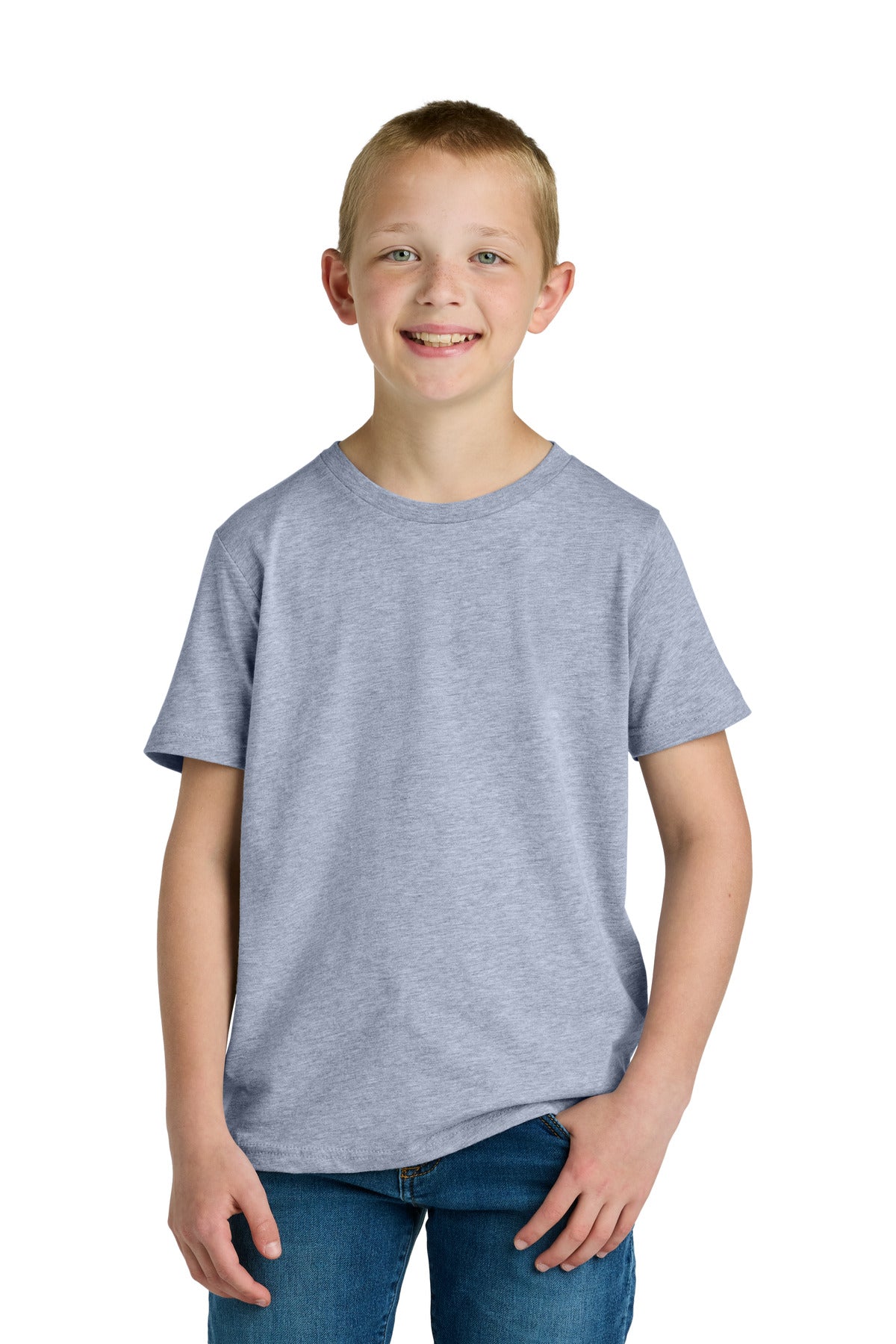 Front View of HthrGray Next Level Apparel Youth Cotton Tee NL3310