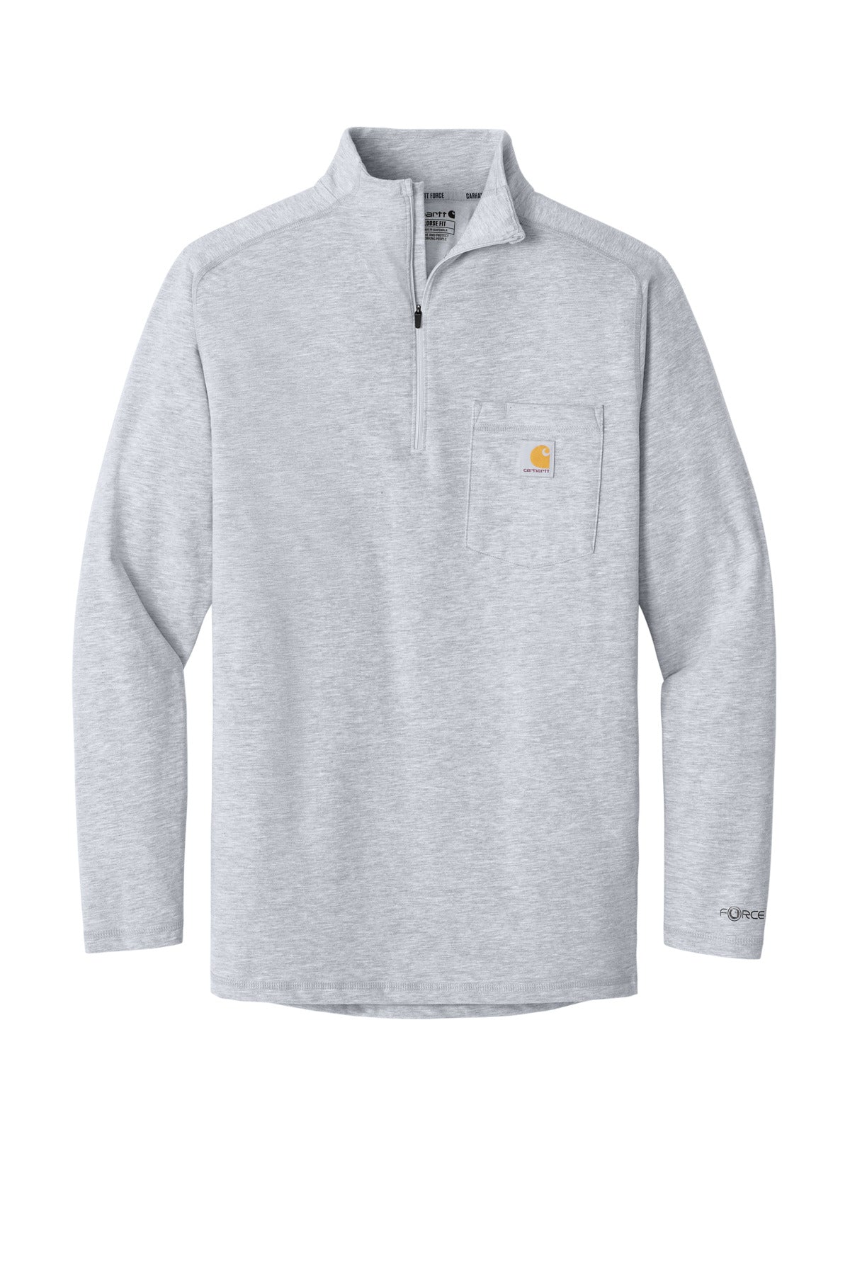 Front View of HthrGrey Carhartt Force 1/4-Zip Long Sleeve T-Shirt CT106660